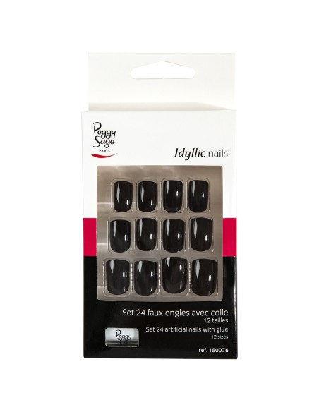 KIT 24 UÑAS ARTIFICIALES IDYLLIC NAILS BLACK PEGGY
