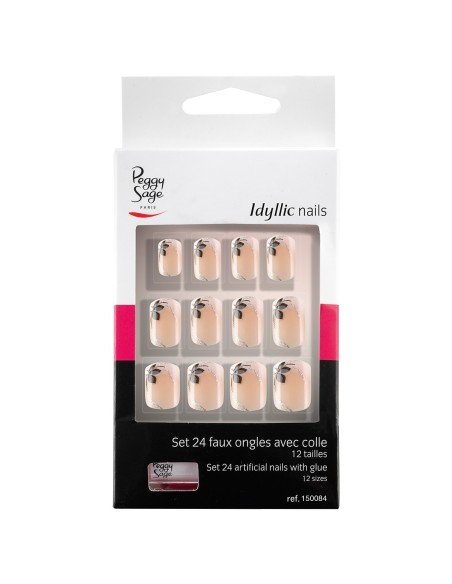 KIT 24 UÑAS ARTIFICIALES IDYLLIC NAILS SHINY FLOWER PEGGY