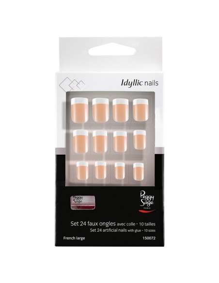 KIT 24 UÑAS ARTIFICIALES IDYLLIC NAILS FRENCH LARGE PEGGY